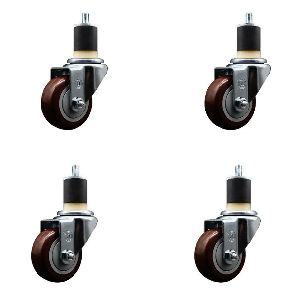 Service Caster 3'' SS Maroon Poly Wheel Swivel 1-7/8'' Expanding Stem Caster Set, 4PK SCC-SSEX20S314-PPUB-MRN-178-4 - main
